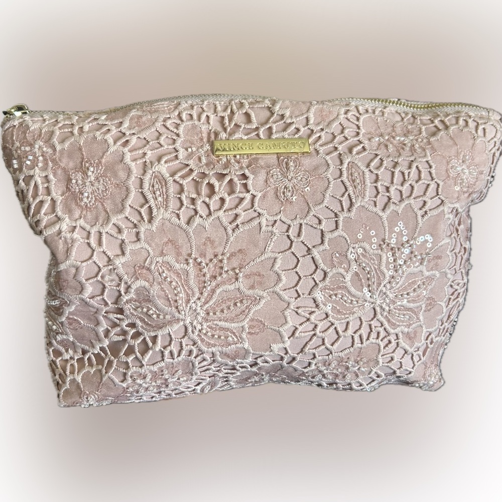 Vince Camuto Pink Lace Clutch or Large Cosmetic Bag